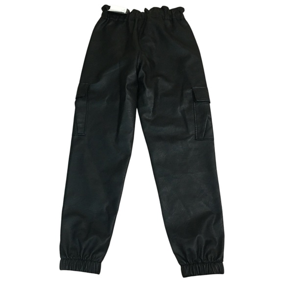 NWT KanCan Rona Matrix High Rise Faux Leather Black Joggers Cargo Pants Medium - Picture 8 of 13